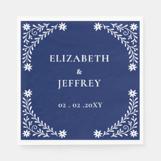 Elegant Boho Navy Floral Wedding  Napkins