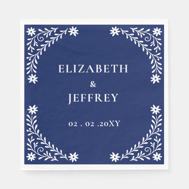 Elegant Boho Navy Floral Wedding  Napkins (Front)