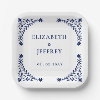 Elegant Boho Navy Floral Wedding  Paper Plates