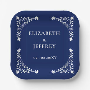 Elegant Boho Navy Floral Wedding  Paper Plates