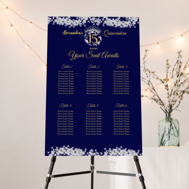 Elegant Boho Navy Silver Quinceañera Spanish Foam Board (In Situ (Stand))