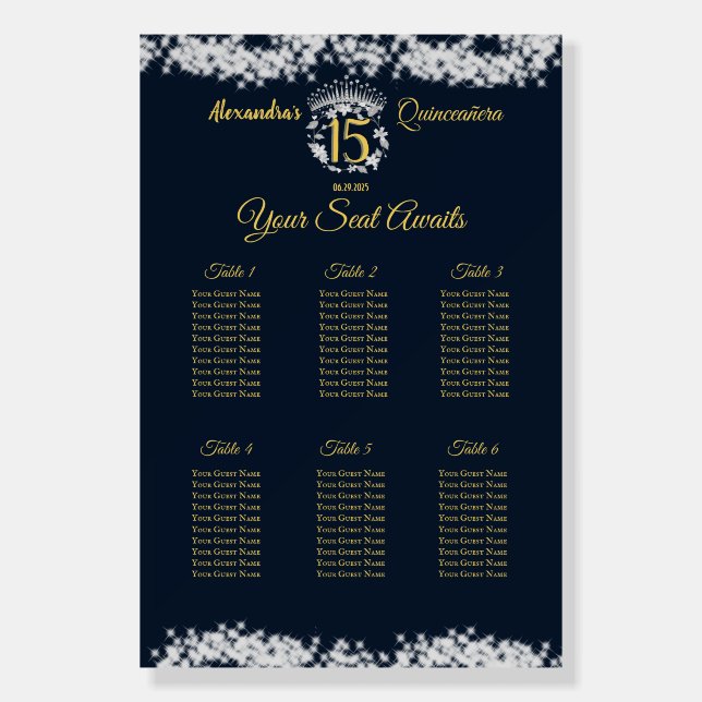 Elegant Boho Navy Silver Quinceañera Spanish Foam Board (Front)