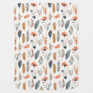 Elegant boho navy terracotta orange feathers baby blanket