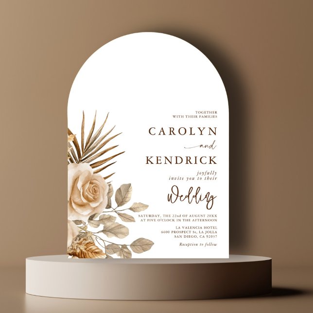 Elegant Boho Neutral Floral Accents Arch Wedding Invitation (Creator Uploaded)