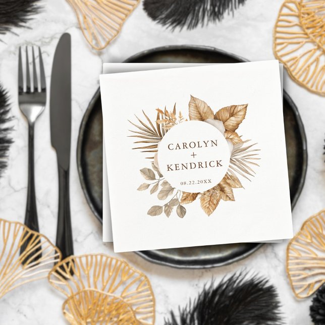 Elegant Boho Neutral Floral Accents Wedding Napkins (Creator Uploaded)