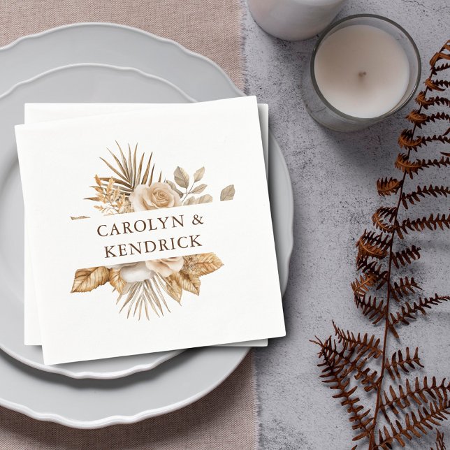Elegant Boho Neutral Floral Accents Wedding Napkins (Creator Uploaded)