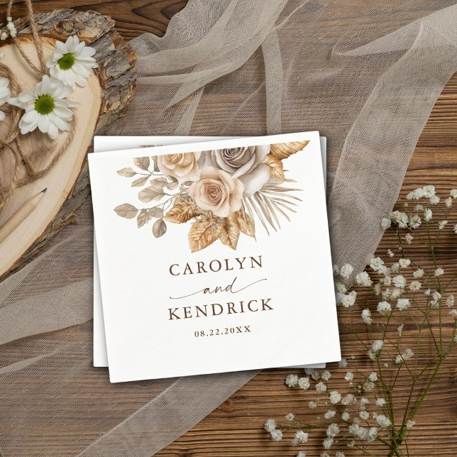 Elegant Boho Neutral Floral Accents Wedding Napkins (Creator Uploaded)