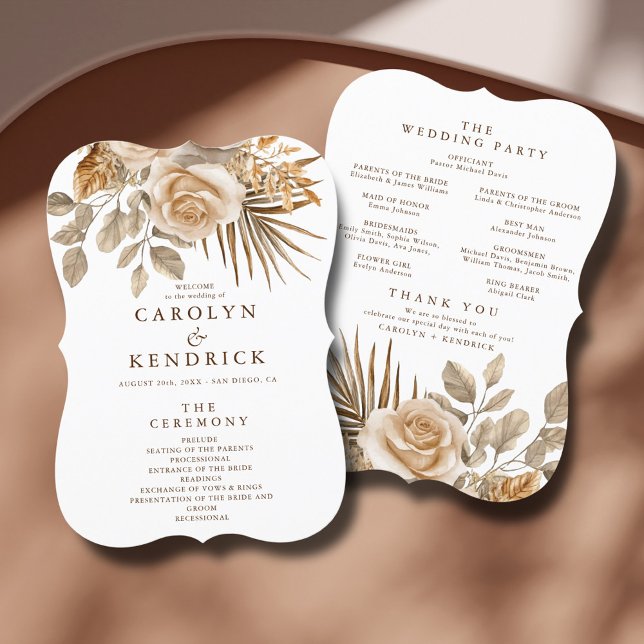 Elegant Boho Neutral Floral Accents Wedding Program (Creator Uploaded)