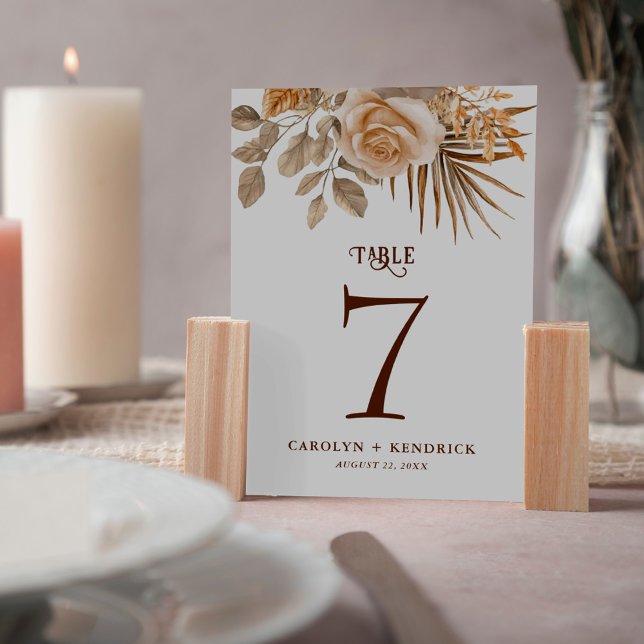 Elegant Boho Neutral Floral Accents Wedding Table Number (Creator Uploaded)