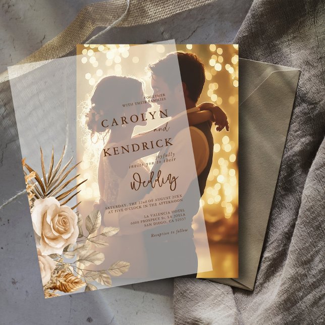 Elegant Boho Neutral Floral Accents Wedding Vellum Invitations (Creator Uploaded)