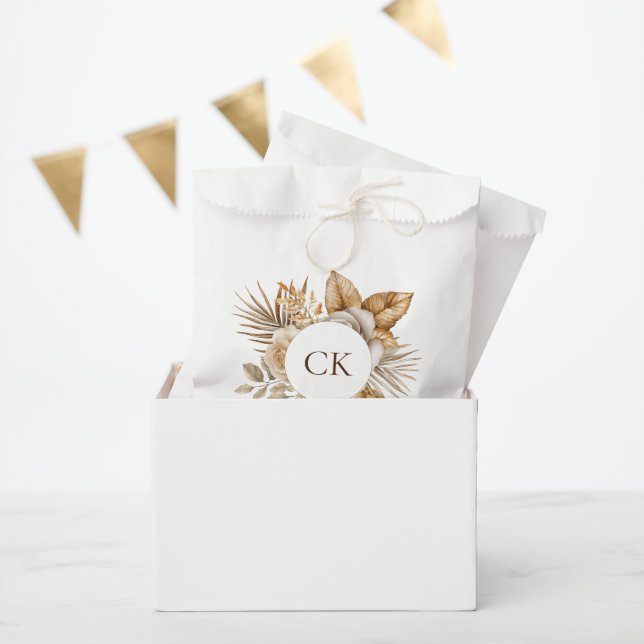 Elegant Boho Neutral Floral Monogram Wedding Favor Bag (Party)