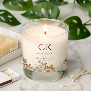 Elegant Boho Neutral Floral Monogram Wedding Scented Candle