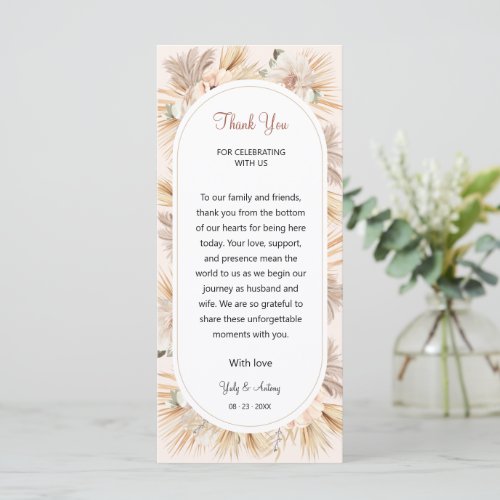 Elegant Boho Neutral Floral Thank You Table Card