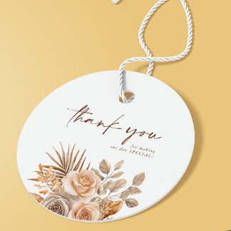 Elegant Boho Neutral Floral Thank you Wedding Favor Tags