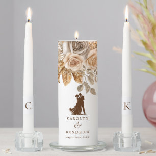 Elegant Boho Neutral Floral Wedding Initials Unity Candle Set