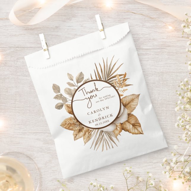 Elegant Boho Neutral Floral Wedding Thank you Favor Bag (Clipped)