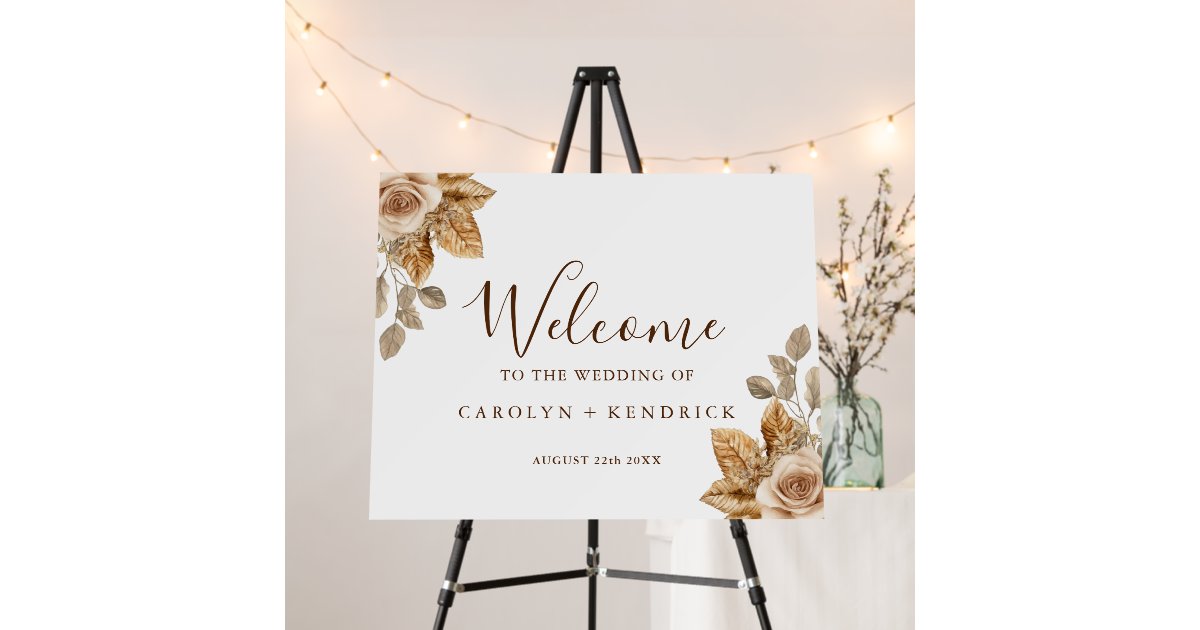 Elegant Boho Neutral Floral Wedding Welcome Sign | Zazzle
