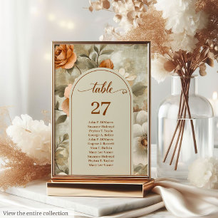 Elegant Boho Neutral Ivory Sage Floral Wedding  Table Number