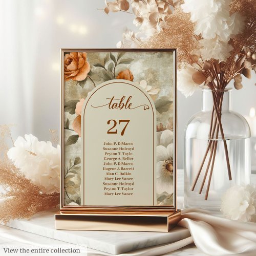 Elegant Boho Neutral Ivory Sage Floral Wedding Table Number
