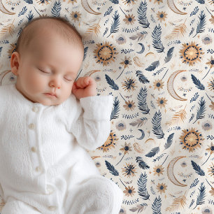 Elegant boho neutral pastel ivory navy brown baby blanket