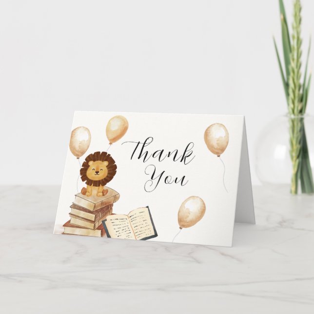 Elegant Boho New Chapter Lion Balloon Baby Shower  Thank You Card (Front)