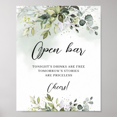 Elegant boho Open bar wedding bridal shower sign