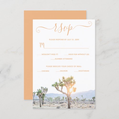 Elegant Boho Orange Custom Joshua Tree Wedding RSVP Card