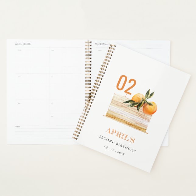 Elegant Boho Orange Fruit Cake Any Age Birthday Planner (Display)