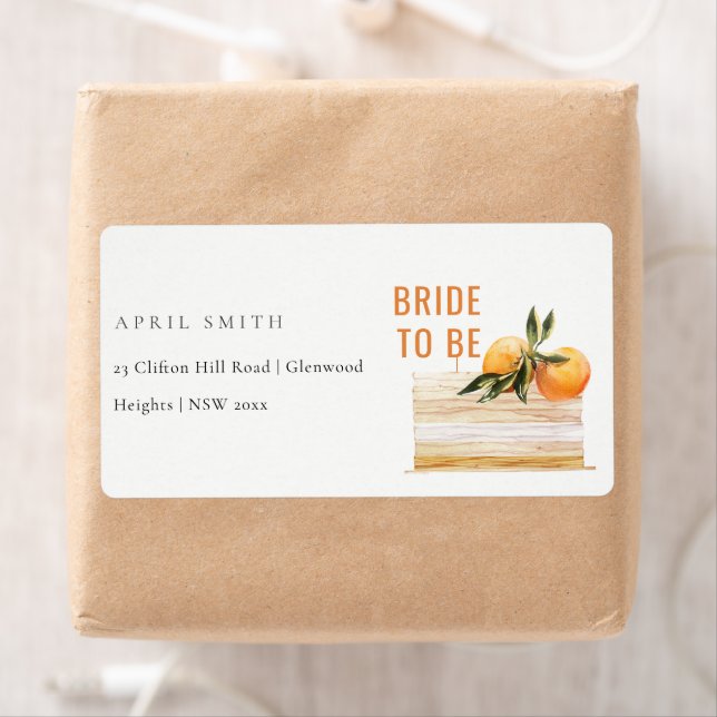 Elegant Boho Orange Green Fruit Cake Bridal Shower Label (Insitu)