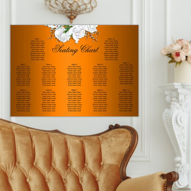 Elegant Boho Orange, White Roses Wedding Seating Poster (Creator Uploaded)