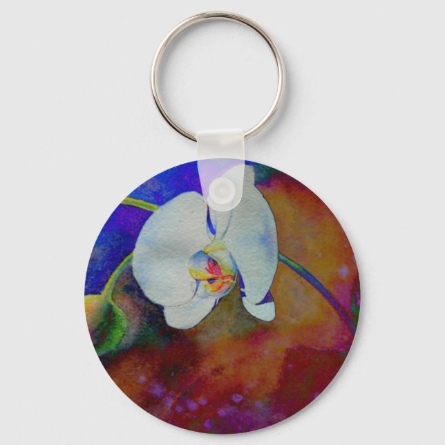 Elegant boho orchid watercolor painting keychain (Front)