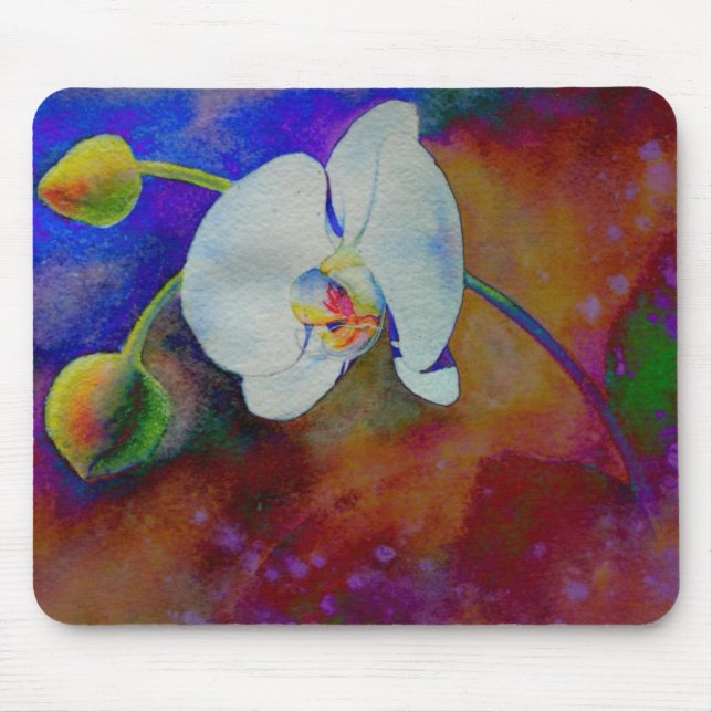 Elegant boho orchid watercolor painting mouse pad (Front)
