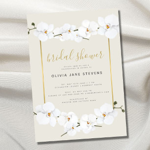 Elegant Boho Orchids Gold Frame Chic Bridal Shower Invitation