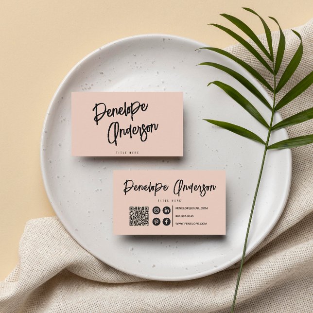 Elegant Boho Pale Pink QR Code Modern Unique Girly Business Card (Creator Uploaded)