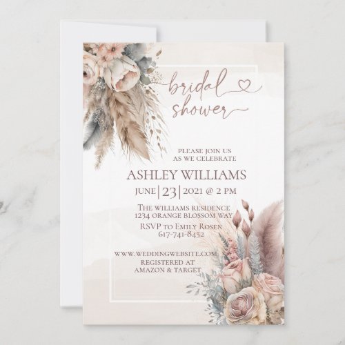 Elegant Boho pampas grass bridal shower Invitation