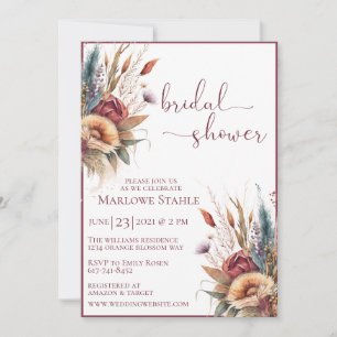 Elegant Boho pampas grass bridal shower Invitation