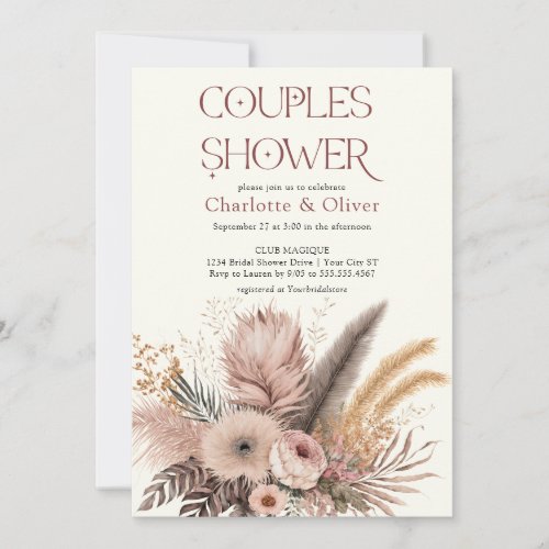 Elegant Boho Pampas Grass Couples Bridal Shower Invitation