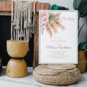 Elegant Boho Pampas Grass Dusty Pink Baby Shower Invitation