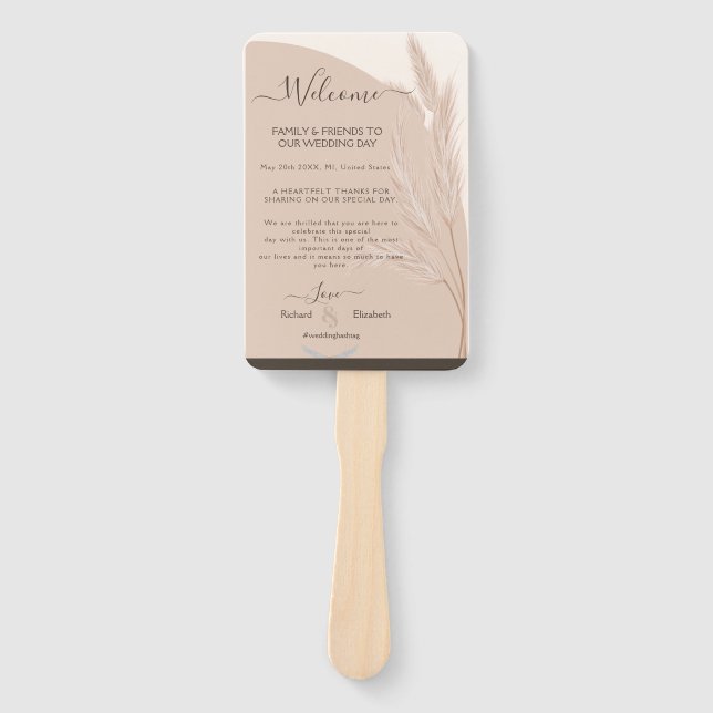 Elegant Boho Pampas Grass Modern Wedding Hand Fan (Front)