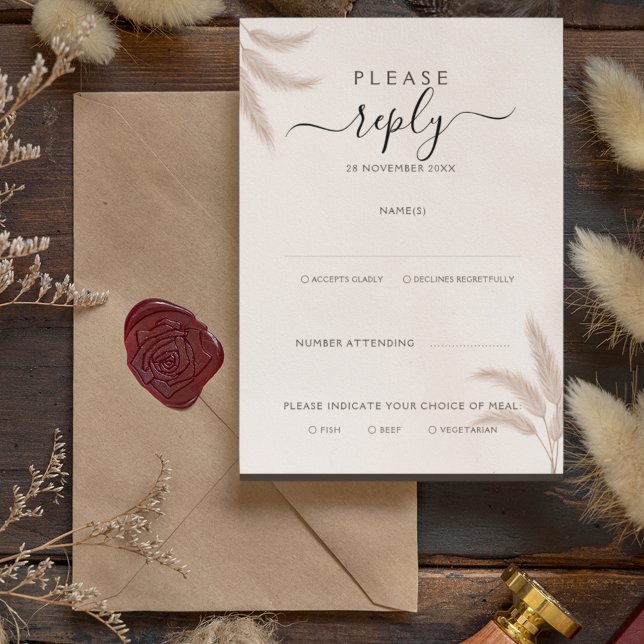 Elegant Boho Pampas Grass Modern Wedding RSVP Invitation (Creator Uploaded)