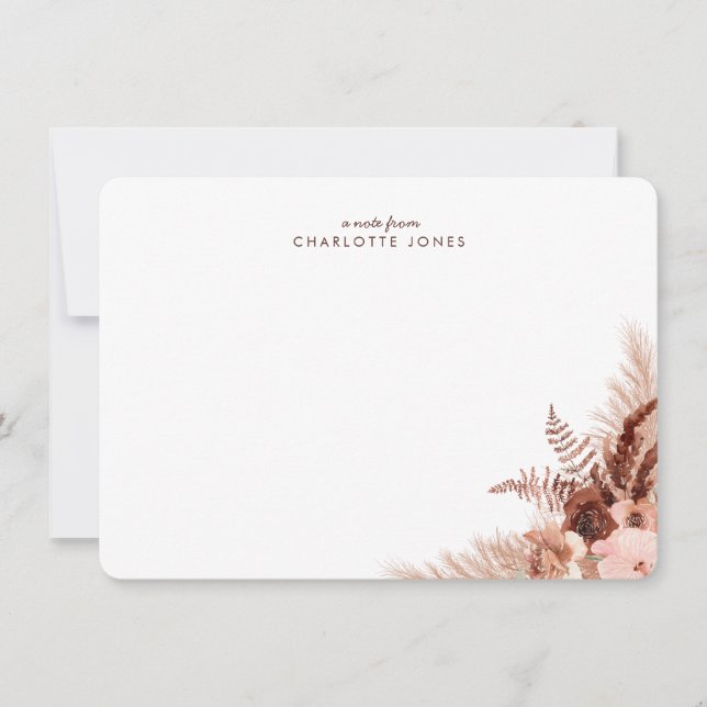 Elegant Boho Pampas Grass Personal Stationery Note Card (Front)