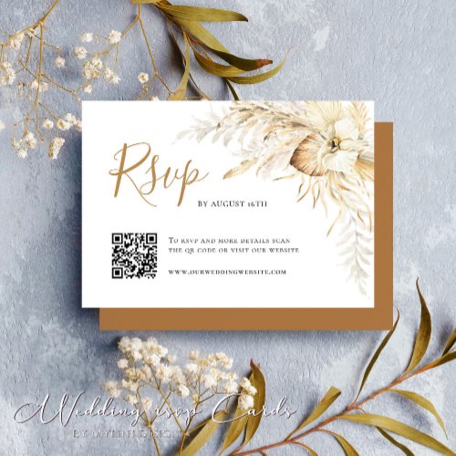 Elegant Boho Pampas Grass QR Code Wedding RSVP Card