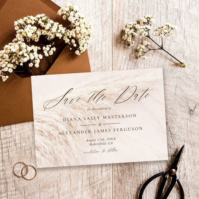 Elegant Boho Pampas Grass Save the Date Card (Creator Uploaded)