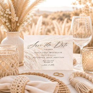Elegant Boho Pampas Grass Save the Date Card
