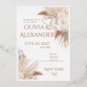 Elegant Boho Pampas Grass Wedding Invitation Templ Foil Invitation