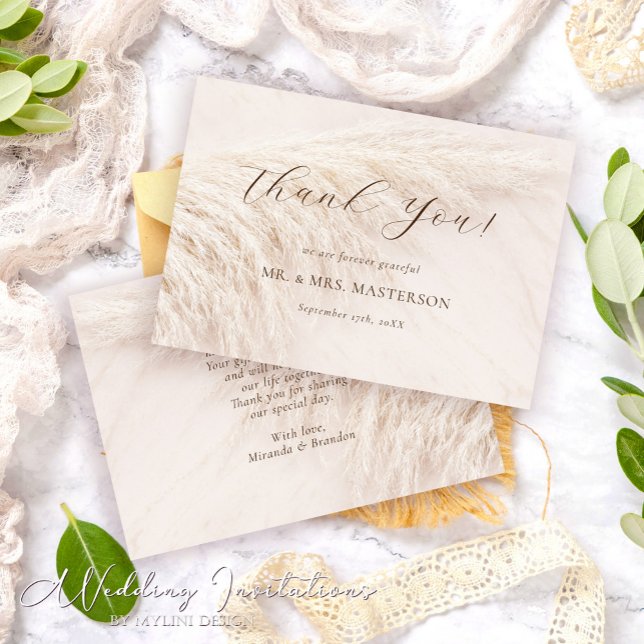 Elegant Boho Pampas Grass Wedding Thank You Card (Creator Uploaded)