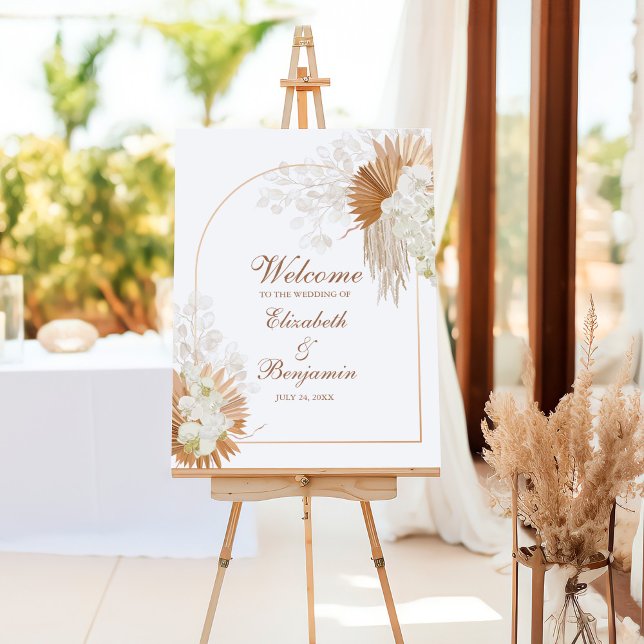 Elegant Boho Pampas Grass Wedding Welcome Foam Board (Boho Terracotta Pampas Grass White Orchid Welcome Foam Board)