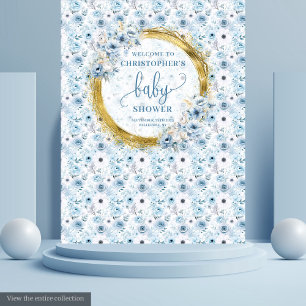 Elegant boho pastel blue flowers gold baby shower tapestry