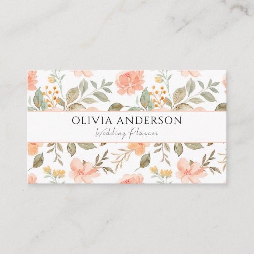 Elegant Boho Peach Green Floral Watercolor Trendy Business Card