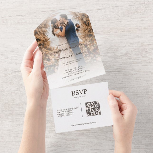 Elegant Boho Photo Couple | Terracotta Wedding All In One Invitation (Tearaway)